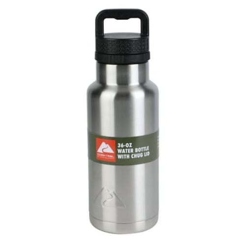 Ozark Trail 64 oz Chug Lid, Double-Wall Vacuum Insulated Stainless Steel Water Bottle, Silver, Keeps Drinks Hot & Cold