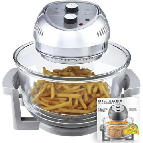 Big Boss Air Fryer Toaster Oven Combo 16Qt Kitchen Countertop Convection Rotisserie 1300W Large Glass Bowl Silver