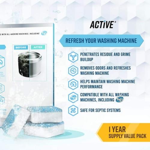 Washing Machine Cleaner Tablets - 24 Deep Cleaning Tabs Descale HE Front & Top Load Washer, 24 Pack