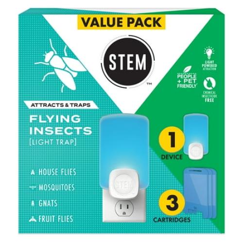 STEM Light Trap, Attracts and Traps Flying Insects, Emits Soft Blue Light, [Includes Starter Kit with 1 Light Trap and 3 Cartridges]