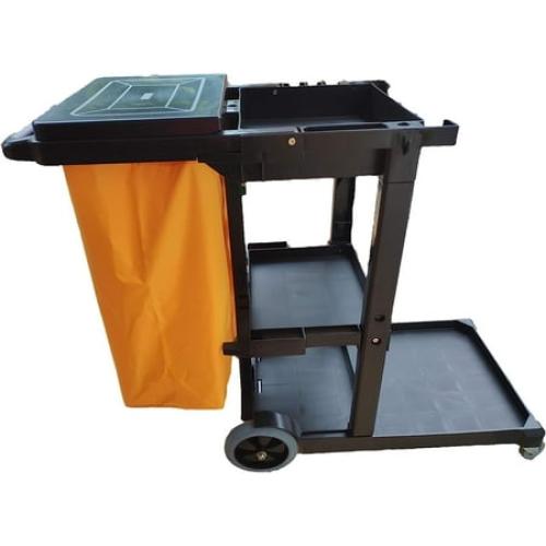 Simpli-Magic Janitorial Cart Commercial Grade Cleaning Cart Rolling Utility Cart, Black