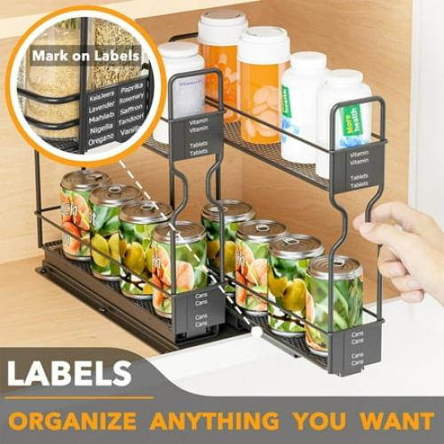 SpaceAid Spice Rack Pull Out Organizer, 2 Drawers 2-Tier, 5.2 W x10.75 D x10 H