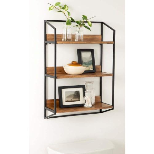 Hylton Rustic Brown Wood Floating Decorative Wall Shelf