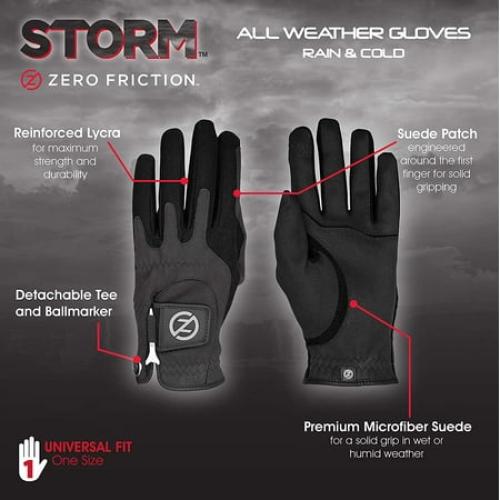 Zero Friction Men's Storm All Weather Golf Gloves, Universal-Fit, Black, Pair