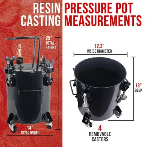 5 Gallon (20 Liters) Pressure Pot Tank for Resin Casting - Heavy Duty Powder Coated Pot with Air Tight Clamp On Lid, Caster Wheels, Regulator, Gauge - Use for Curing Resin in Casting Molds