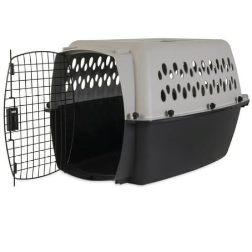 Vibrant Life Pet Kennel Small/Medium 26 Dog Crate, Plastic Travel Pet Carrier for Pets 15-25 lb, Grey