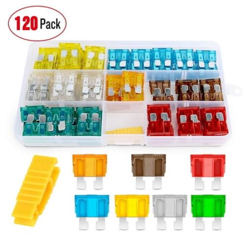 Nilight 120 pcs Standard Fuse Assortment kit ? 5, 7.5, 10, 15, 20, 25, 30 AMP ? Regular APR/ATO (Open)/ATC Blade Fuses for Cars, Trucks, Boats,Automotives