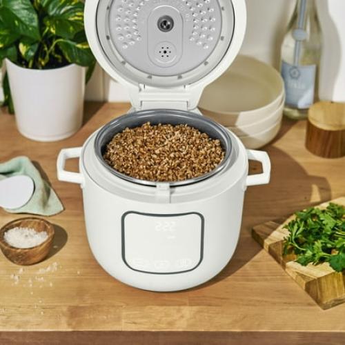 Beautiful 14-Cup Cooked, 6-Cups Uncooked Electric Rice and Grain Cooker, EverGood™ Ceramic Nonstick Coating, White Icing by Drew Barrymore