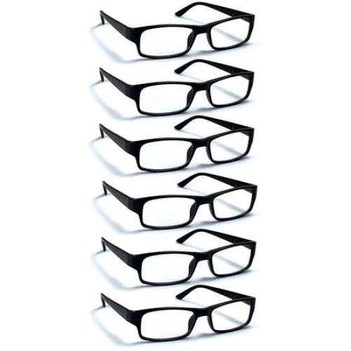 Boost Eyewear 6 Pack Reading Glasses, Traditional Black Frames, for Men and Women, with Comfort Spring Loaded Hinges, Black, 6 Pairs ( 2.25)