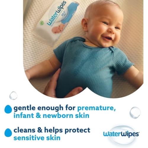 WaterWipes Plastic-Free Original Baby Wipes, 99.9% Water Based Wipes, Unscented & Hypoallergenic for Sensitive Skin, 180 Count (3 packs), Packaging May Vary 60 Count (Pack of 3)