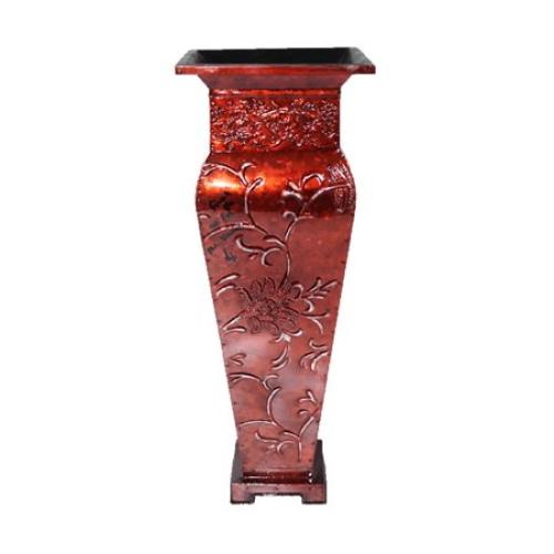 Hosley Metal Decorative Tall Red Embossed Vase, 21 High