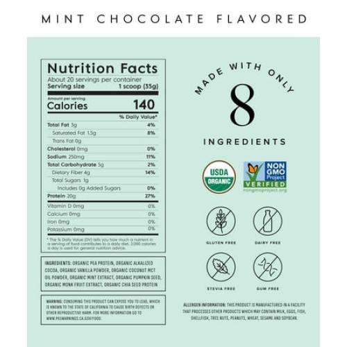Truvani Vegan Pea Protein Powder | Mint Chocolate | 20g Organic Plant Based Protein | 20 Servings | Keto | Gluten & Dairy Free | Low Carb | No Added Sugar