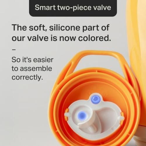 Tommee Tippee Insulated Sporty Bottle, 9oz, 12 Months , No Spill Toddler Water Bottle, Two-Piece Valve Helps Stop Spills, Blue & Orange, 2 Count