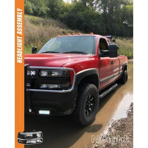 Nilight 1999 2000 2001 2002 Silverado Headlights, 2000-2006 Suburban Headlight Assembly,2001-2006 Tahoe Headlights Chrome