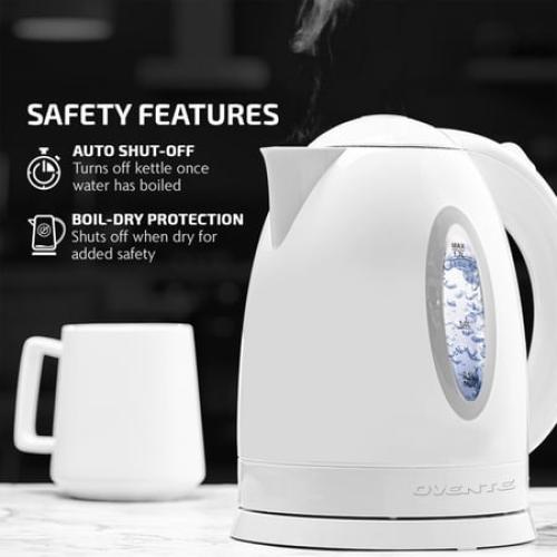 Ovente 1.7 Liter BPA Free Cordless Electric Kettle, White (KP72W)