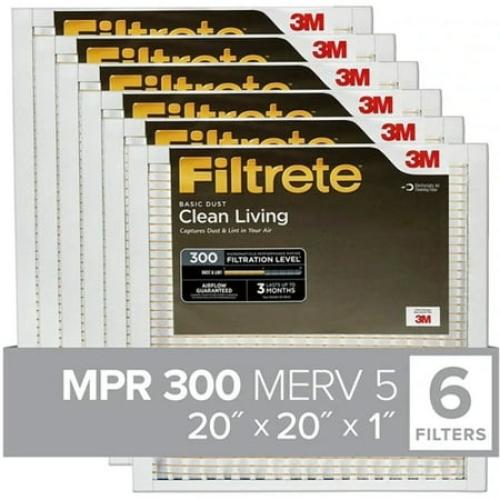 Filtrete 20x20x1, AC Furnace Air Filter, MPR 300, Clean Living Basic Dust, 6-Pack (exact dimensions 19.69 x 19.69 x 0.81)‼️6 total‼️