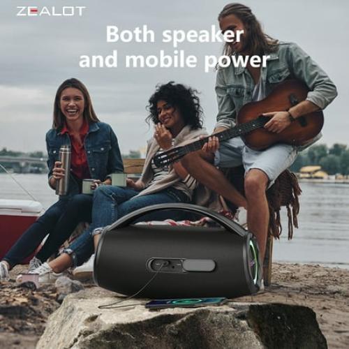 Black ZEALOT S97 80W high-power wireless speaker, with a built-in 16000mAh battery and RGB lighting, is compatible with memory card /USB/UAX/TWS stereo speakers and subwoofer hands-free calls