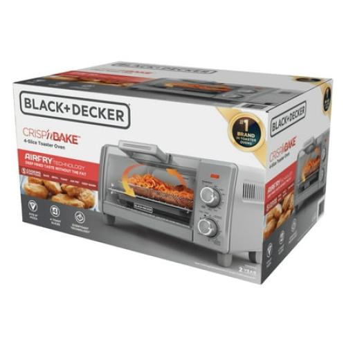 BLACK DECKER Crisp ‘N Bake Air Fry 4-Slice Toaster Oven, Silver & Black, TO1787SS