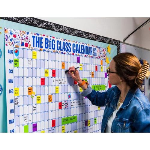 Size  4 x 3 The Big Class School Year Calendar August 2025 - July 2026, Dry Erase, 4 x 3 Feet, Blue