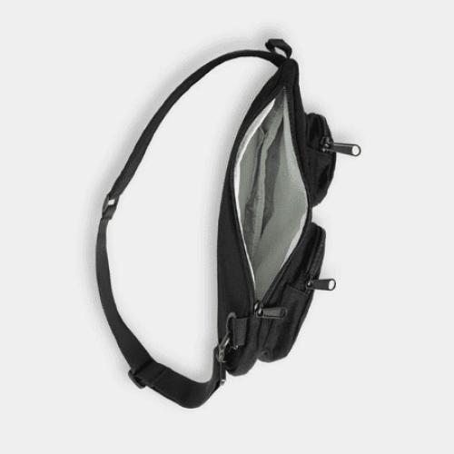 Champion Canvas Sling Bag Black Crossbody Travel Shoulder Bag with Multiple Pockets