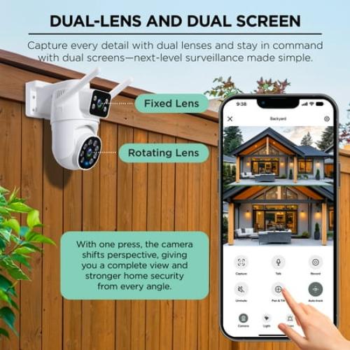 Merkury Smart Outdoor Camera 1080p - Dual Lens Pan-Tilt Security Cam, White (1-Pack)