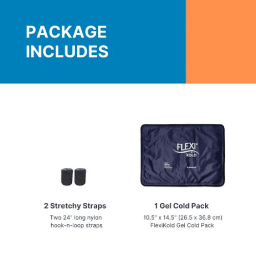 10.5x14.5 Blue Pack of 2 FlexiKold Gel Ice Pack w/Straps (Standard Large: 10.5 x 14.5) - Reusable Cold Therapy (for Pain and Injuries, wrap Around Knee, Shoulder, Back, Ankle, Neck, Hip, Wrist) - 6300 Cold-Strap