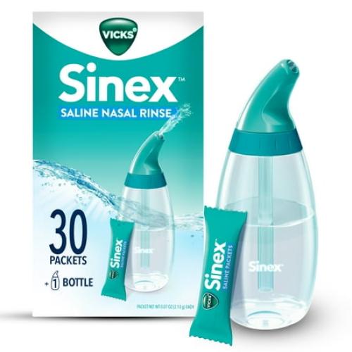 30Pack Vicks Sinex Saline Nasal Rinse   Packets, Nasal Decongestant for Sinus Relief, 30 Count