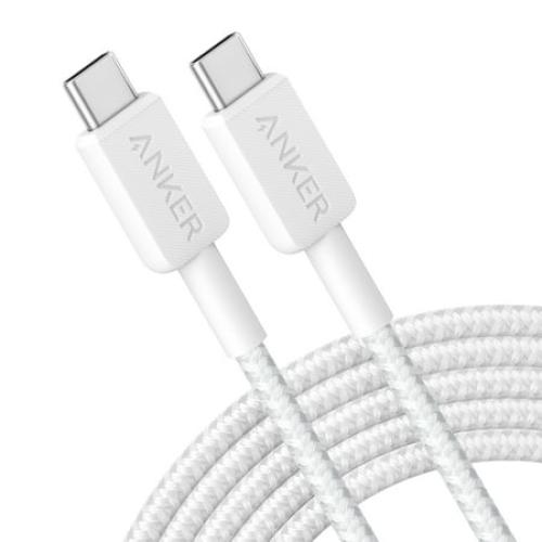 Size 10 ft Anker 60W Braided USB-C to USB-C Cable (10 ft)White