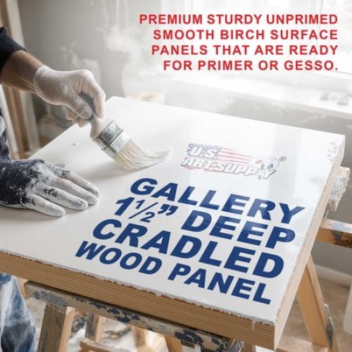 U.S. Art Supply 4 x 12 Unfinished Cradled Wood Panels for Painting, Gallery 1-1/2 Deep (4 Pack) - Artist Depth Wooden Wall Canvases - Mixed-Media Craft, Acrylic, Oil, Encaustic, Paint Pouring