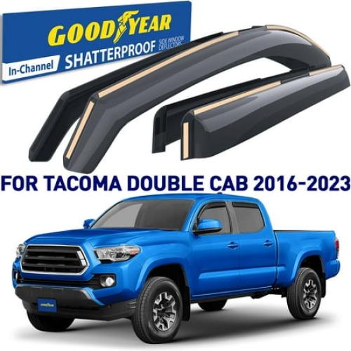 Goodyear Shatterproof In-Channel Window Deflectors for Trucks Toyota Tacoma 2016-2023 Double Cab, Rain Guards, Window Visors, Vent Deflector, Truck Accessories, 4pcs- GY003409