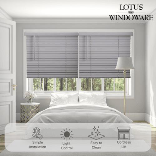 Size 27x24 Color Grey Cordless 2 Faux Wood Room Darkening Horizontal Blind, Light Gray