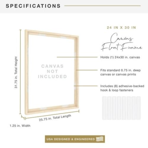 MCS Canvas Float Frames 16x20 Frame, Black Frame for Finished Canvases, Vertical & Horizontal Wall Hanging Large Frame with Adhesive for Canvas Paintings (1-Pack)