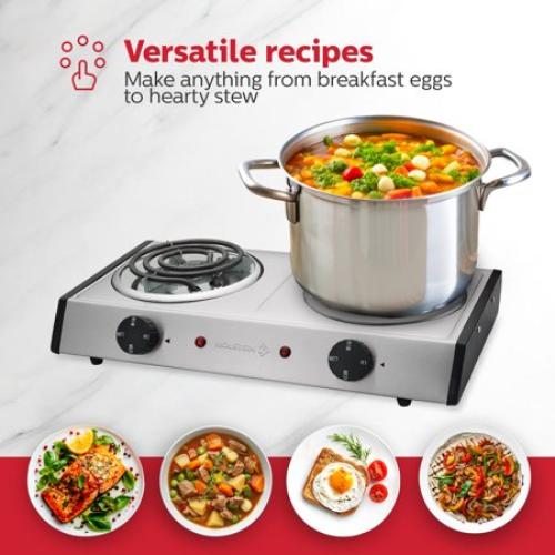 ‼️has stains‼️Holstein Housewares Double Burner Countertop Portable Range Stainless Steel Cooking Plate, 1500W