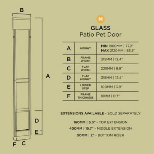 Hakuna Pets Medium White Glass Sliding Door Patio Pet Door, With Lockable Flap, Suitable for Most Sliding Doors