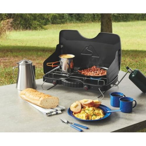 Ozark Trail 2 Burner Propane Gas Camping Stove, GCT2208WB, Black, New