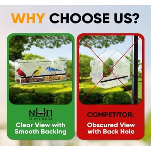 Nature’s Hangout Clear Suction Cup Window Bird Feeder for Wild Birds