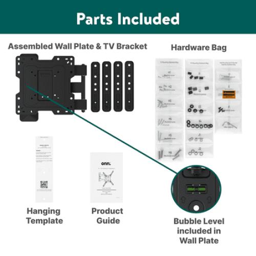 onn. Full Motion TV Wall Mount for 19 to 50 TVs, up to 15° Tilting