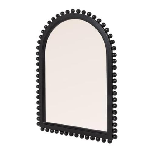 Creative Co-Op Wood Ball Framed Arched Wall Mirror, Matte Black