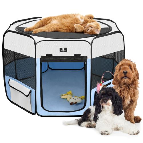 X-ZONE PET Dog Playpen Portable Pet Play Pens for Puppies Cat Rabbit Chicks Foldable Exercise Play Tent Kennel Crate Indoor/Outdoor Travel Camping Blue Large