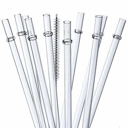 ALINK 10.5 in Tritan Hard Plastic Clear Straws Long Reusable Clear Replacement Tumbler Drinking Straws for 16 oz 20 oz 30 oz Stanley YETI Starbucks Mason Jars Set of 10 with Brush