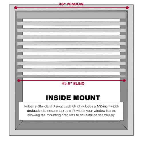 Lotus & Windoware Cordless 1 Vinyl Mini Blind Light Filtering Horizontal Blind, 46 Width x 48 Length, White, Smooth