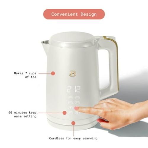 Beautiful 1.7-Liter Electric Kettle 1500 W with One-Touch Activation, White Icing by Drew Barrymore NEEDS CLEANING