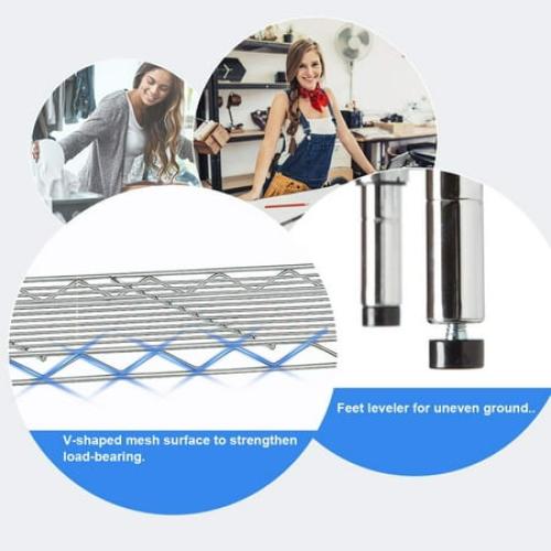 BestOffice 4 Shelf Wire Shelving,Height Adjustable Metal Shelving,for 1000 LBS Capacity,Chrome