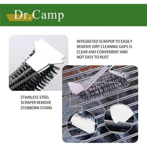 Dr.Camp 2 PCS Stainless Steel BBQ Grill Brush,BBQ Brush,Grill Scraper, Grill Brush for Outdoot,Grill Cleaning Brush, Barbecue Tool Set with Big Handle for Outdoor Grill