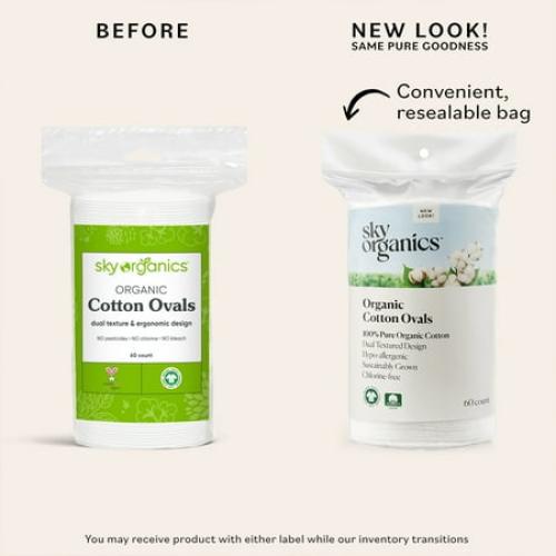 Sky Organics Organic Cotton Ovals for Sensitive Skin for Beauty & Personal Care, 60 Count