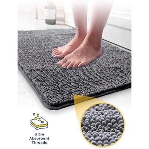 Muddy Mat® SHOWN ON TV Highly Absorbent Microfiber Door Mat and Pet Rug Non Slip Thick Washable Area and Bath Mat Soft Chenille for Kitchen Bathroom Bedroom Indoor and Outdoor - Grey Medium 30X19
