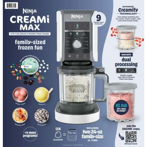 Ninja CREAMi Max Ice Cream Maker, Sorbet, Milkshakes, Frozen Yogurt, & More, 9 One-Touch Programs, (2) 24 Oz Family-Sized Tubs & Lids, NC550 Stone Silver