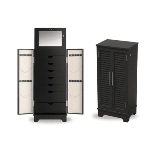 Hives & Honey Port Elegant Charcoal Jewelry Armoire: Freestanding, Lockable Wooden Cabinet for Women ***WHITE***
