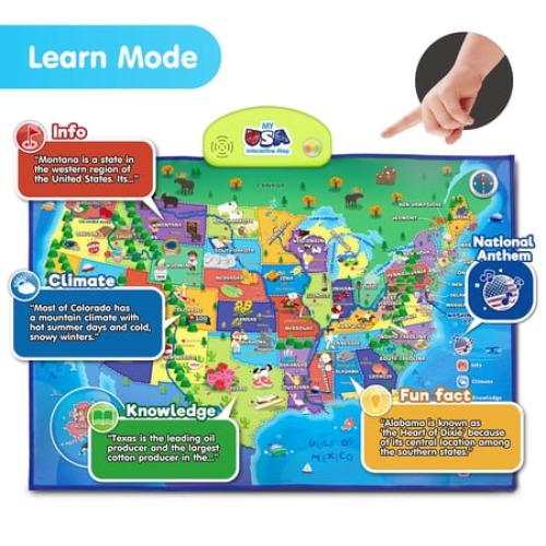 BEST LEARNING i-Poster My USA Interactive Map - Educational Smart Talking US Poster Toy for Kids Boy or Girl Ages 5 to 12 Years