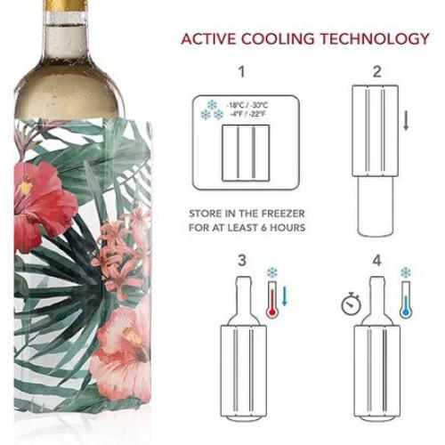 Vacu Vin Active Cooler Wine Chiller - Reusable, Flexible Wine Bottle Cooler - Floral Print - Wine Cooler Sleeve For Standard Size Bottles - Insulated Wine Bottle Chiller to Keep Wine Cold